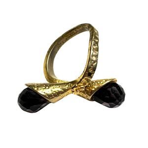 Unique textured goldtone cocktail ring with purple faceted stones wrapped Size 5